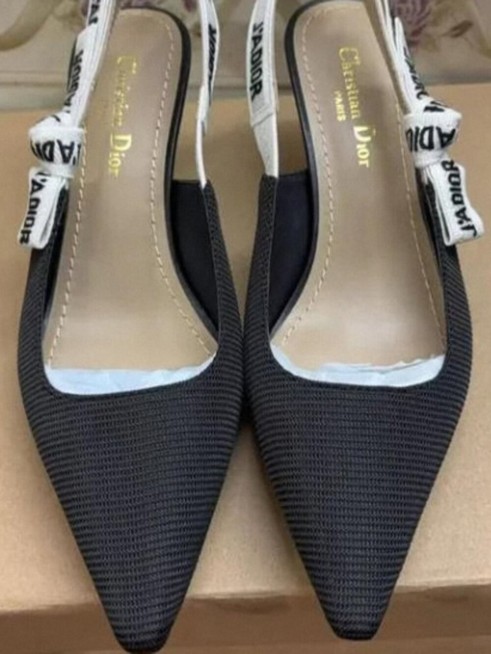 Dior J'Adior Slingback Pumps Black Canvas Pointed Toe Heels